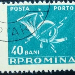 Selo postal da Romênia de 1957 Post horn with lightninge 40