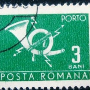 Selo postal da Romênia de 1967 Post horn with lightninge 3