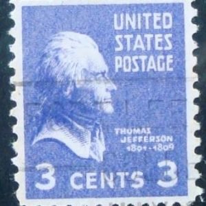 Selo postal dos Estados Unidos de 1938 Thomas Jefferson 3 Eo U