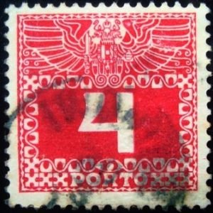 Selo postal da Áustria de 1908 Imperial coat of arms & digit 4