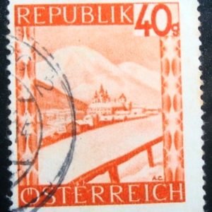 Selo postal da Áustria de 1947 Mariazell U