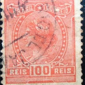 Selo postal do Brasil de 1918 Alegoria República 100