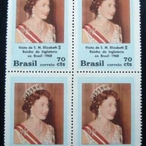 Quadra de selos postais do Brasil de 1968 Elizabeth II M QD