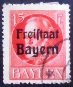 Selo postal da Alemanha Bavária de 1919 Freistaat on Ludwig III 15