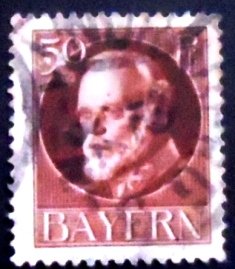 Selo postal da Alemanha Bavária de 1916 King Ludwig III 50