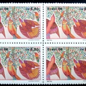 Quadra de selos postais do Brasil de 1986 Pássaros e Árvore M QD