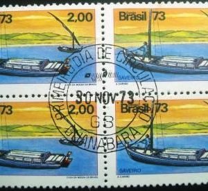 Quadra de selos comemorativos do Brasil de 1973 Saveiro