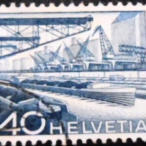 Selo postal da Suiça de 1949 Rhine Harbor Basel U sev