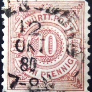 Selo postal de Württemberg de 1875 Numeral in Circle 10 U a