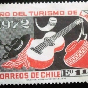 Selo postal do Chile de 1972 Guitar and Earthen Jar