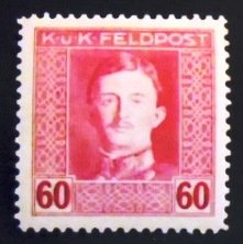 Selo postal da Áustria de 1917 Emperor Karl I 60