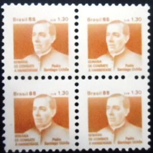 Quadra de selos postais do Brasil de 1988 Padre Santiago Uchoa M H 25 QD