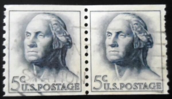 Par de selos postais dos Estados Unidos de 1962 George Washington 5 U xC PR