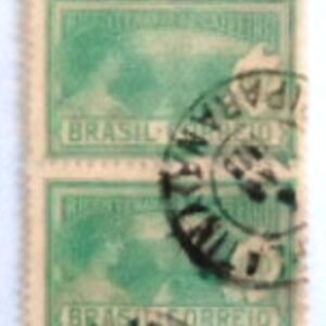 Par de selos postais do Brasil de 1928 Plantio Café 100 U PR