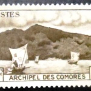 Selo postal de Comores de 1950 Baie d'Anjouan 1 M