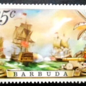 Selo postal da Barbuda de 1975 Battle of the Saints: Firing Broadsides M