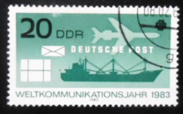 Selo postal da Alemanha Oriental de 1984 Mail transport by sea and air MCC