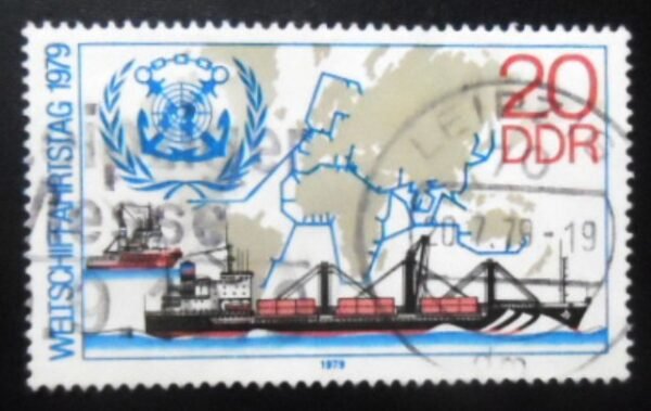 Selo postal da Alemanha Oriental de 1979 Container Ship Meridian U