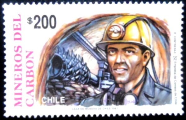 Selo postal do Chile de 1991 Mineiros del Carbon M 1