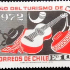 Selo postal do Chile de 1972 Guitar and Earthen Jar