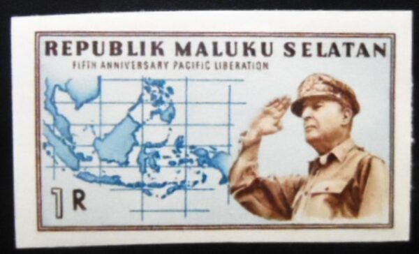 Selo Cinderela Não Oficial de Molucas do Sul de 1951 General Mac Arthur 1 M