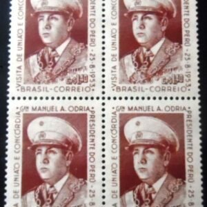 Quadra de selos postais do Brasil de 1953 General Manuel A. Odria M QD