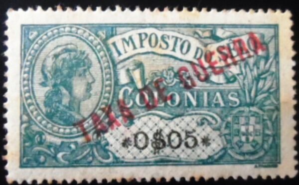 Selo postal Antigos Territórios Portugueses de 1919 Taxa de Guerra Red overprint 5 M