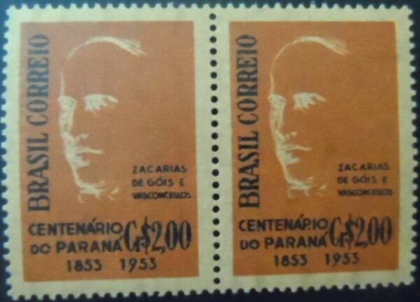 Par de selos postais do Brasil de 1954 Emancipação do Paraná M A PR Palha