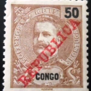 Selo postal do Congo Português de 1911 King Carlos I of Portugal 50 N