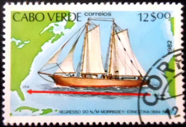 Selo postal de Cabo Verde de 1982 Gaff schooner Morrissey-Ernestina U