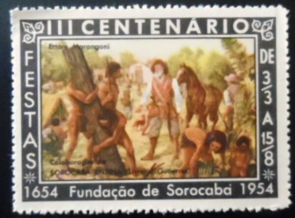 Selo Cinderela Não Oficial de 1954 III Centenário de Sorocaba M