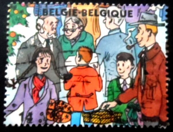 Selo postal da Bélgica de 1996 Crowd Including Man Smoking Pipe U