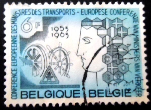 Selo postal da Bélgica de 1963 Allegory of European Means of Transport U