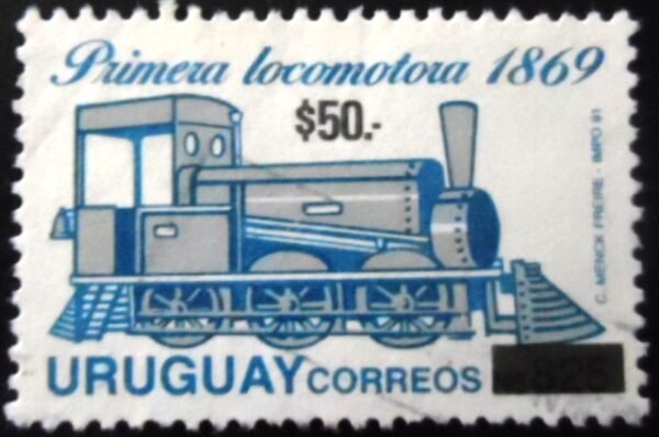 Selo postal do Uruguai de 2004 First Uruguayan Locomotive Surcharge U