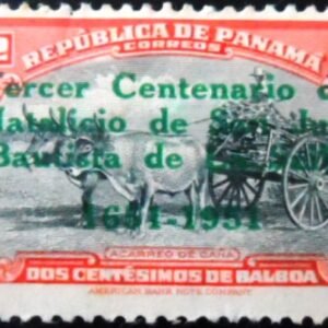 Selo postal do Panamá de 1951 Cart laden with sugar canes overprinted N