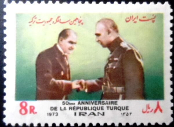 Selo postal do Iran de1973 Reza Shah Pahlavi and Mustafa Kamal Ataturk M