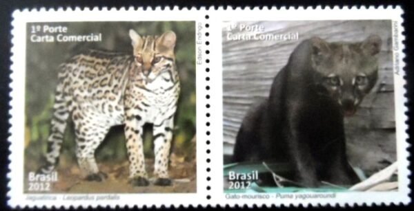 Se-tenant postal do Brasil de 2012 Jaguatirica e Gato-mourisco M SET