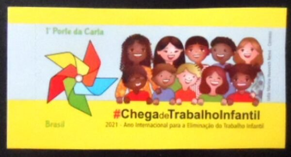 Selo postal do Brasil de 2021 Chega de Trabalho Infantil adesivo