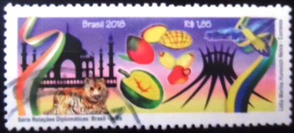 Selo postal do Brasil de 2018 Relações Diplomáticas Brasil - Índia U