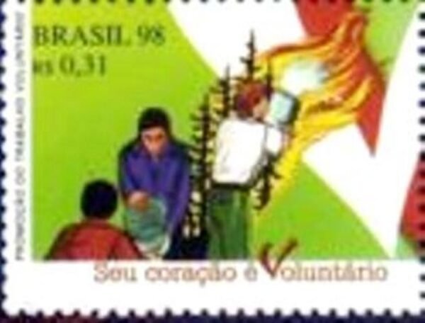 Selo postal do Brasil de 1998 Homem e Fogo M