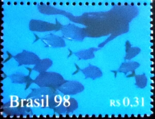 Selo postal do Brasil de 1998 Homem e Peixe