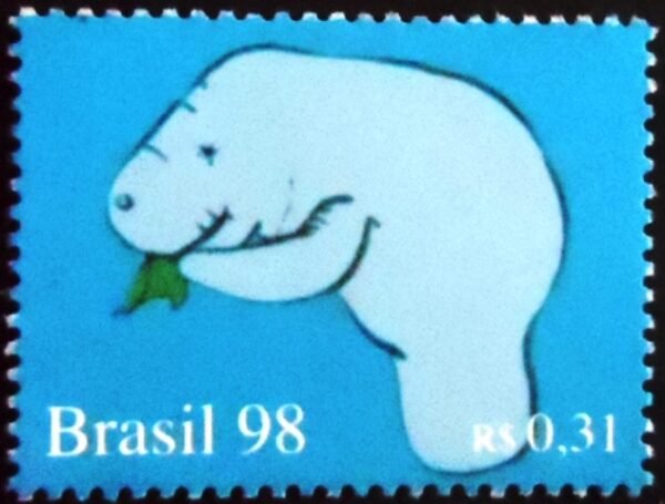 Selo postal do Brasil de 1998 Peixe Boi M
