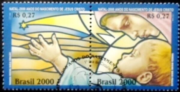 Se-tenant do Brasil de 2000 Estrela de Belém e Maria e Jesus MCC