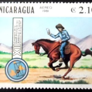 Selo postal da Nicarágua de 1981 Pony express N