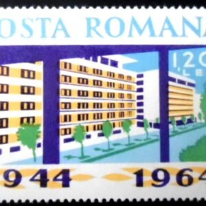 Selo postal da Romênia de 1964 Block of flats M