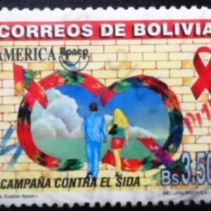 Selo postal da Bolívia de 2000 Couple and Red Ribbon U