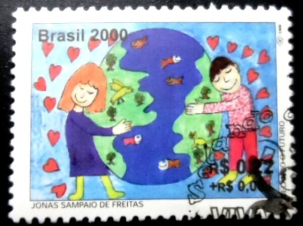 Selo postal do Brasil de 2000 Criança e Globo MCC