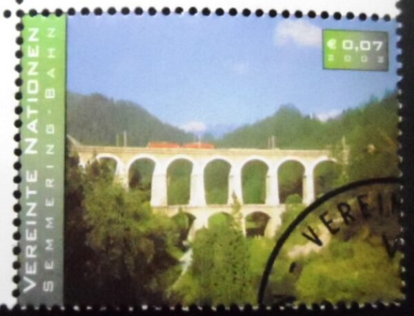 Selo postal das Nações Unidas Viena de 2002 Semmering Railway MCC