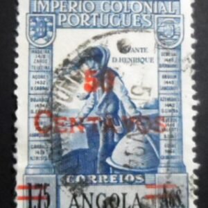 Selo postal de Angola de 1945 Heinrich der Seefahrer 50 Overprint in red U