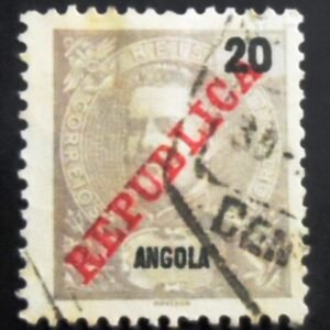 Selo postal de Angola de 1911 King Carlos I overprinted REPUBLICA 20 U